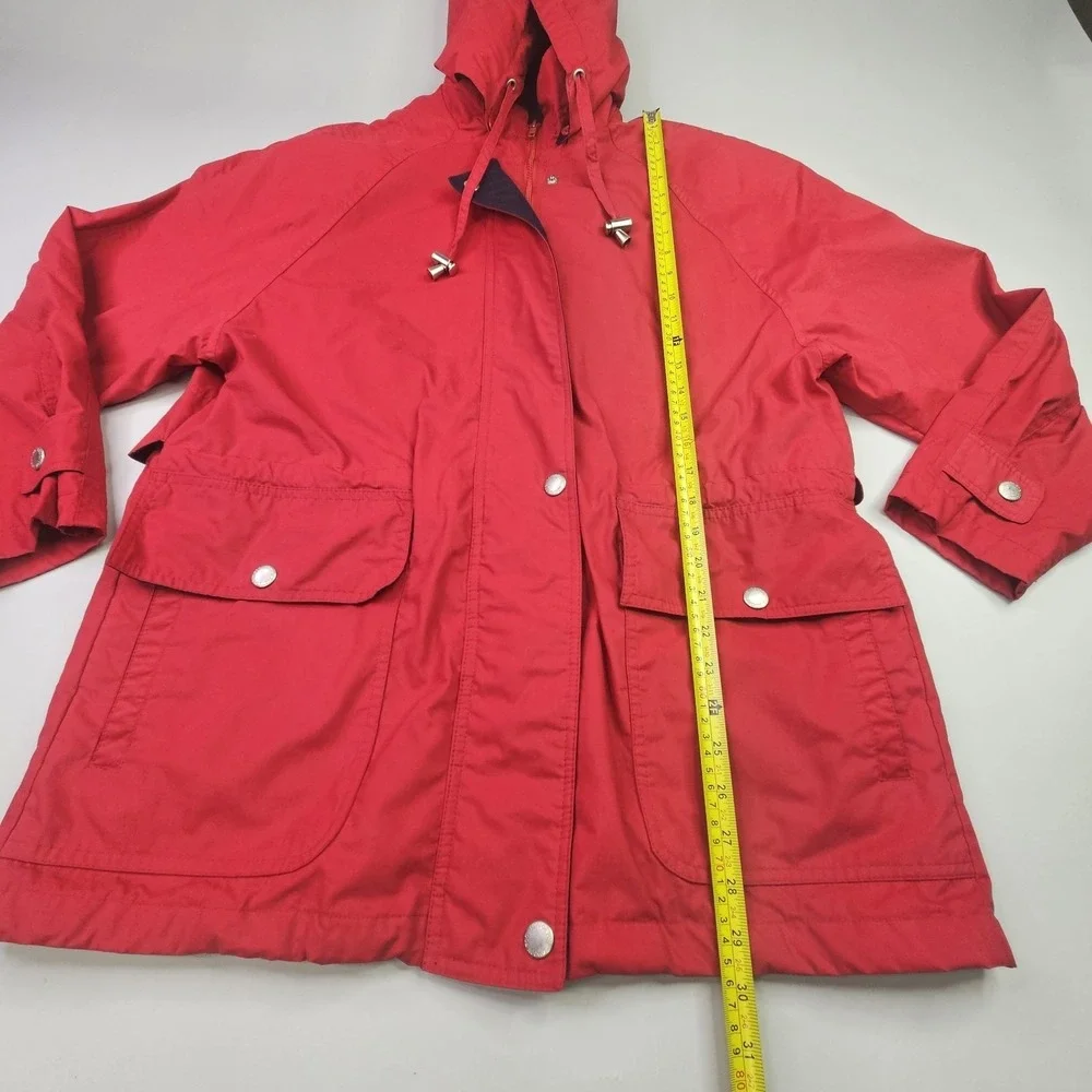 London Fog Hooded Parka Jacket Medium Red Full Zip Button Front Outdoor